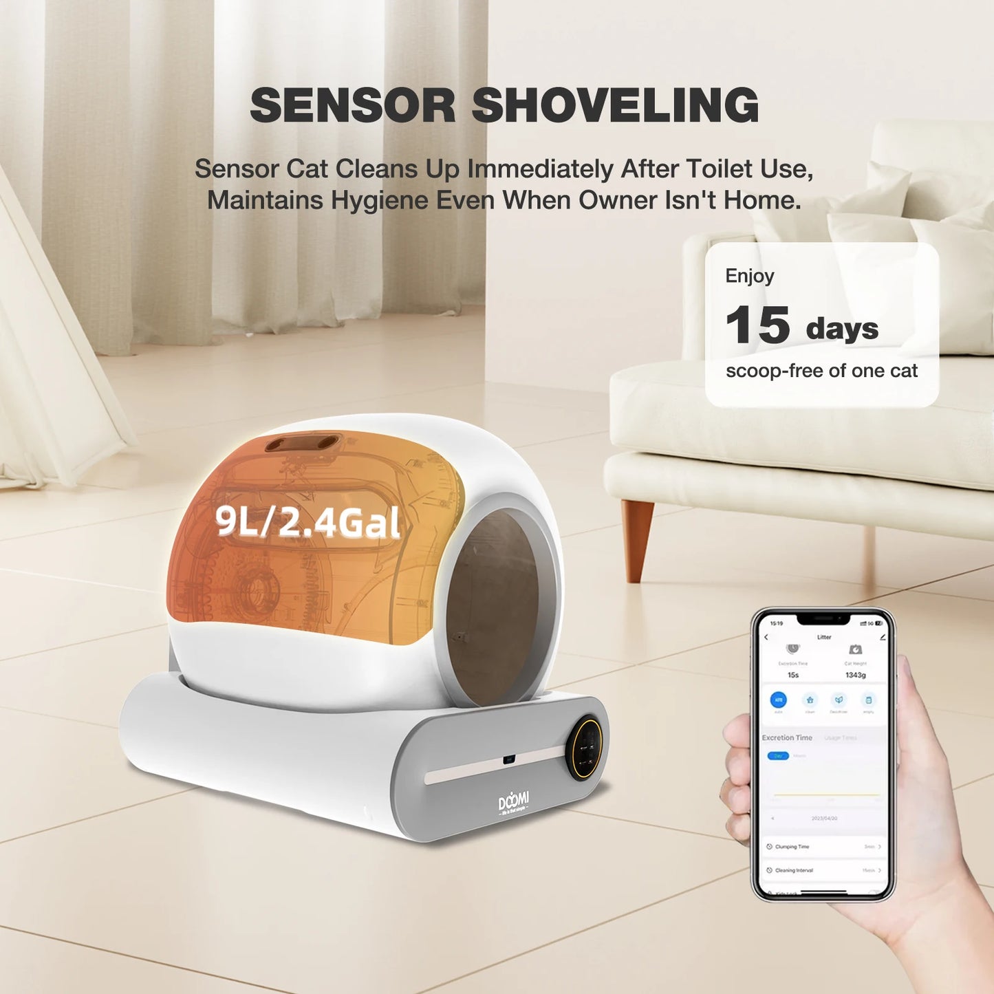 Automatic Self-Cleaning Cat Litter Box with App Control & Litter Mat for Cats