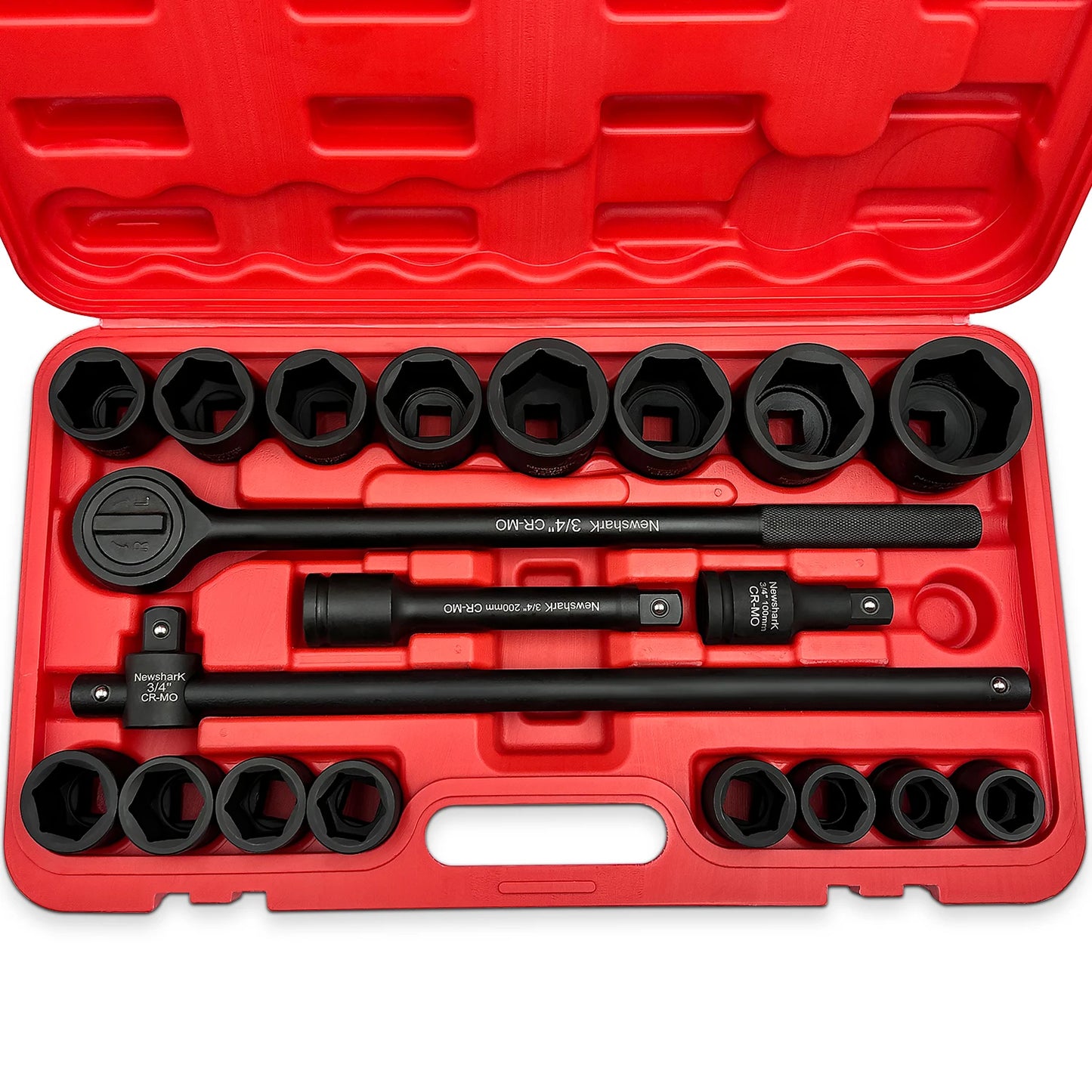21-Piece 3/4" Drive Jumbo Impact Socket Set, SAE, 1-5/16" to 2" with Ratchet