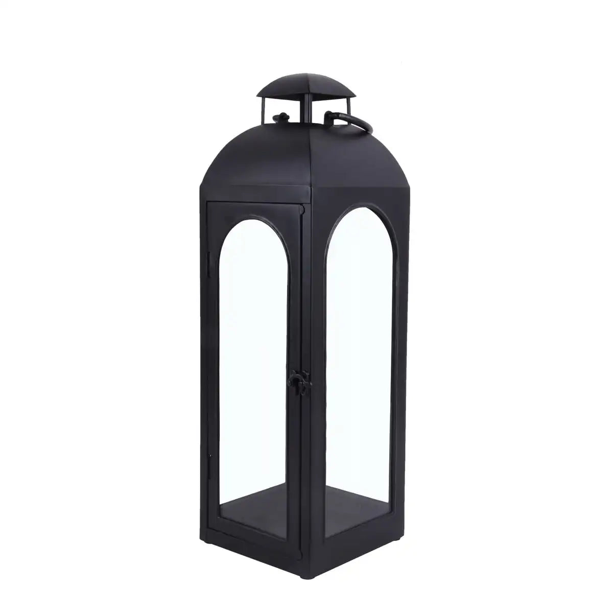 20" Decorative Black Metal Pillar Candle Holder Lantern, Large
