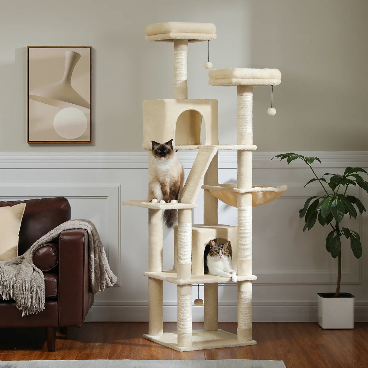 H180CM Large Cat Tree, Multi-Level Tower with Sisal Scratching Post & Hammock