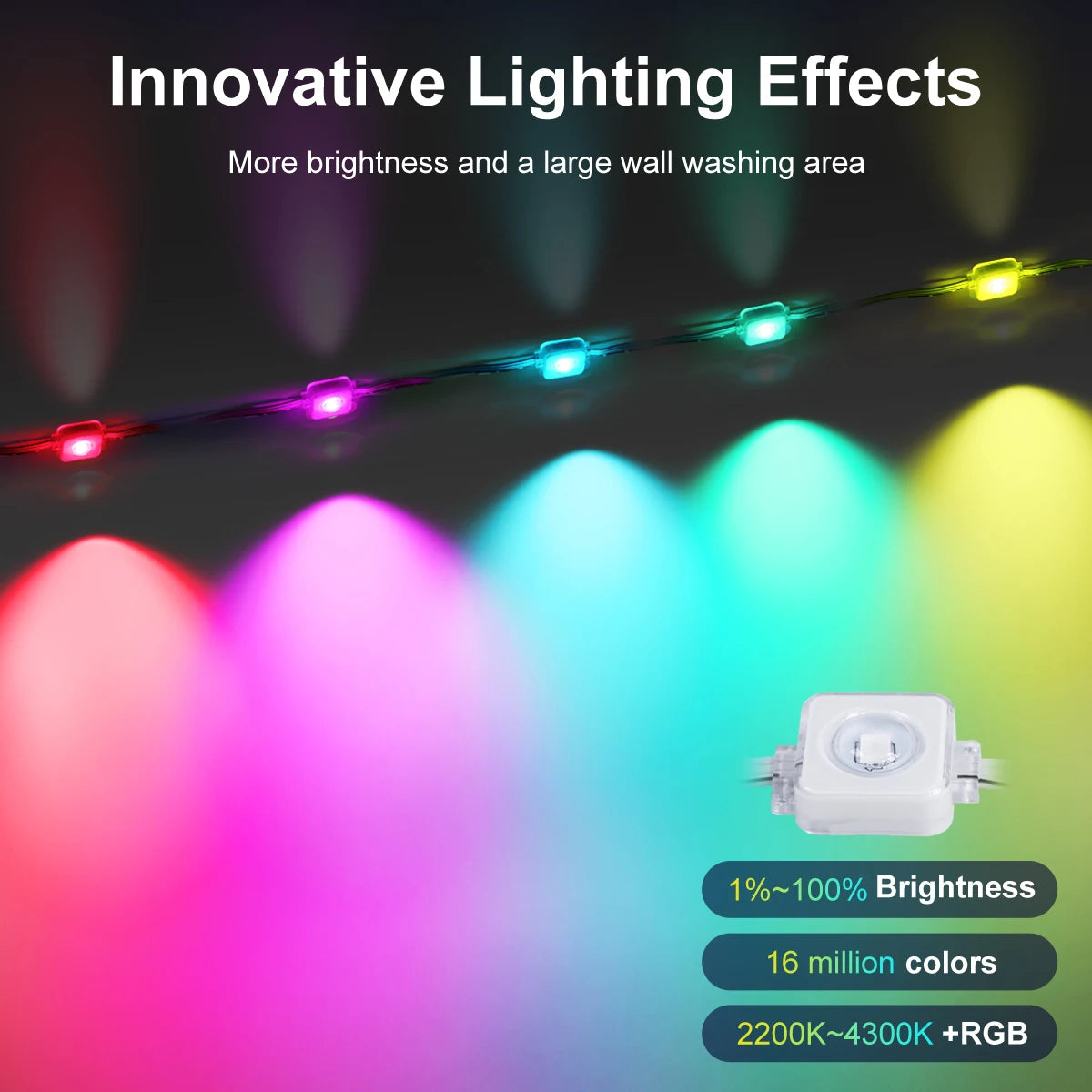 100ft Smart RGB Outdoor Lights – 60 LED, IP68 Waterproof for Christmas & Parties
