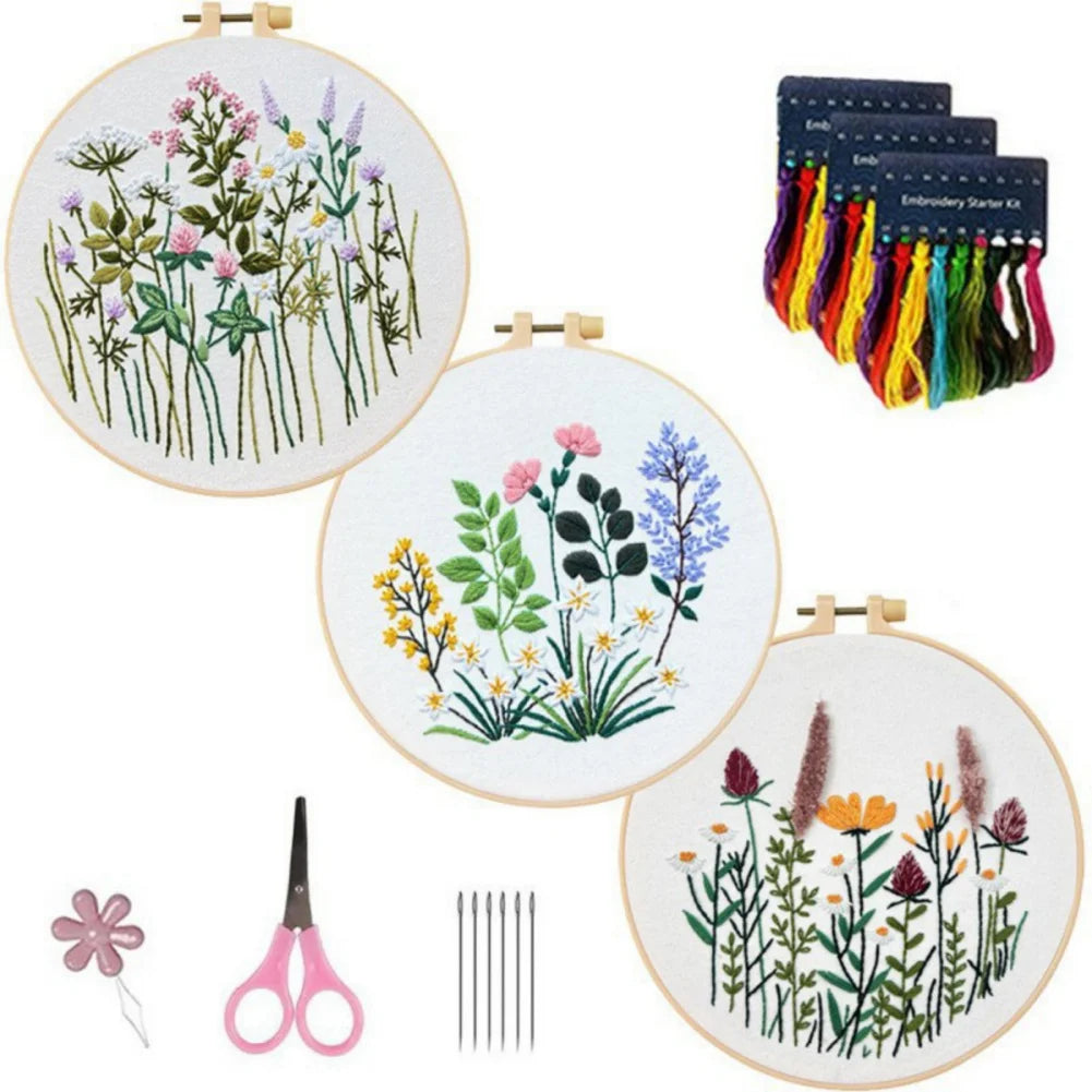 3-Piece DIY Embroidery Kit – Floral Patterns, Beginner-Friendly Cross Stitch