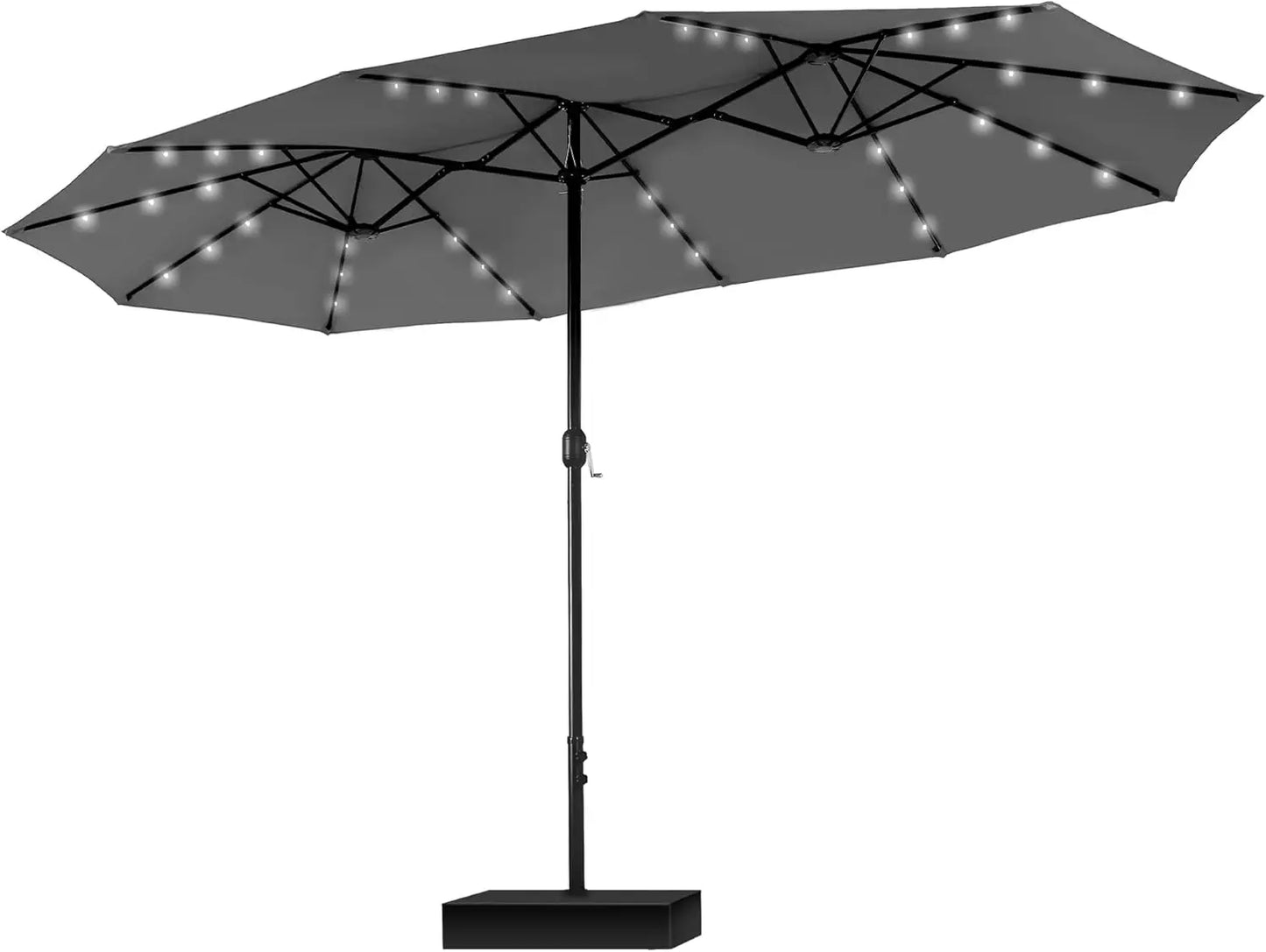 15ft Large Patio Umbrella – Solar Lights, Rectangular, with Base Included
