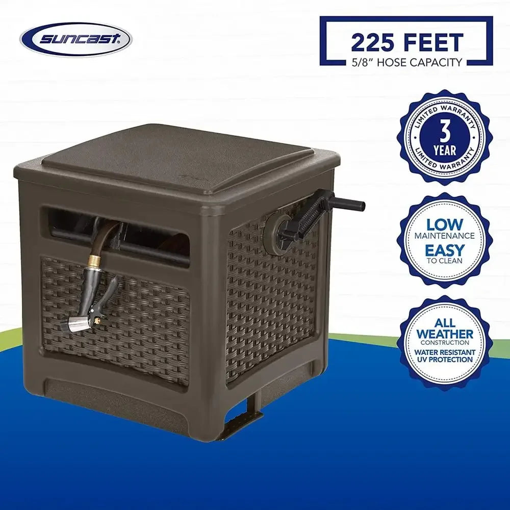 225ft Smart Trak Wicker Garden Hose Reel Hideaway, Lightweight & Weather-Resistant
