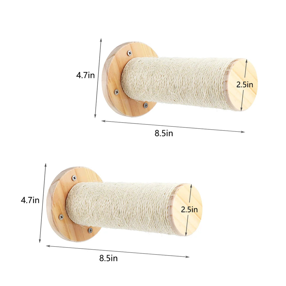 Wall-Mounted Cat Climbing Shelf with 4 Steps, Sisal Scratching Post, Pet Tower