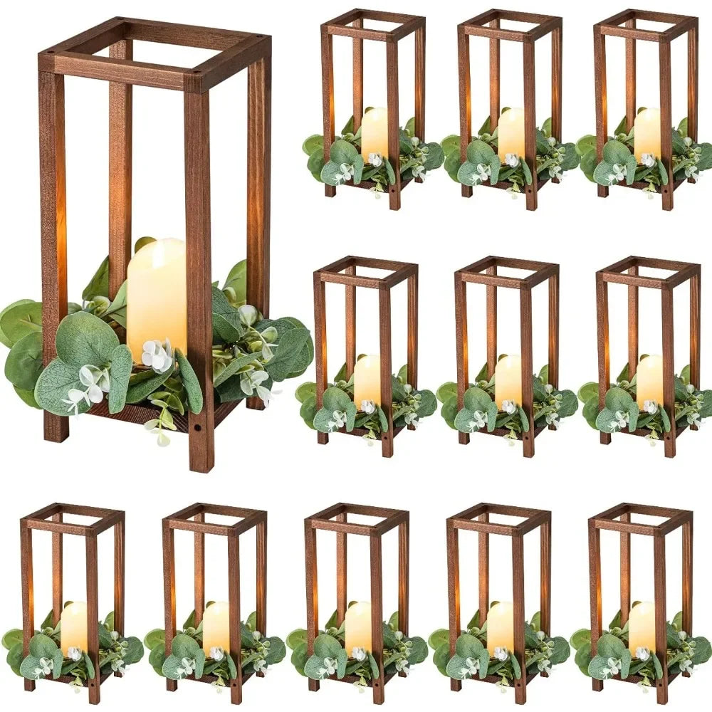 12 Sets Wooden Wedding Lanterns, Farmhouse Candle Holders, Centerpiece Decor