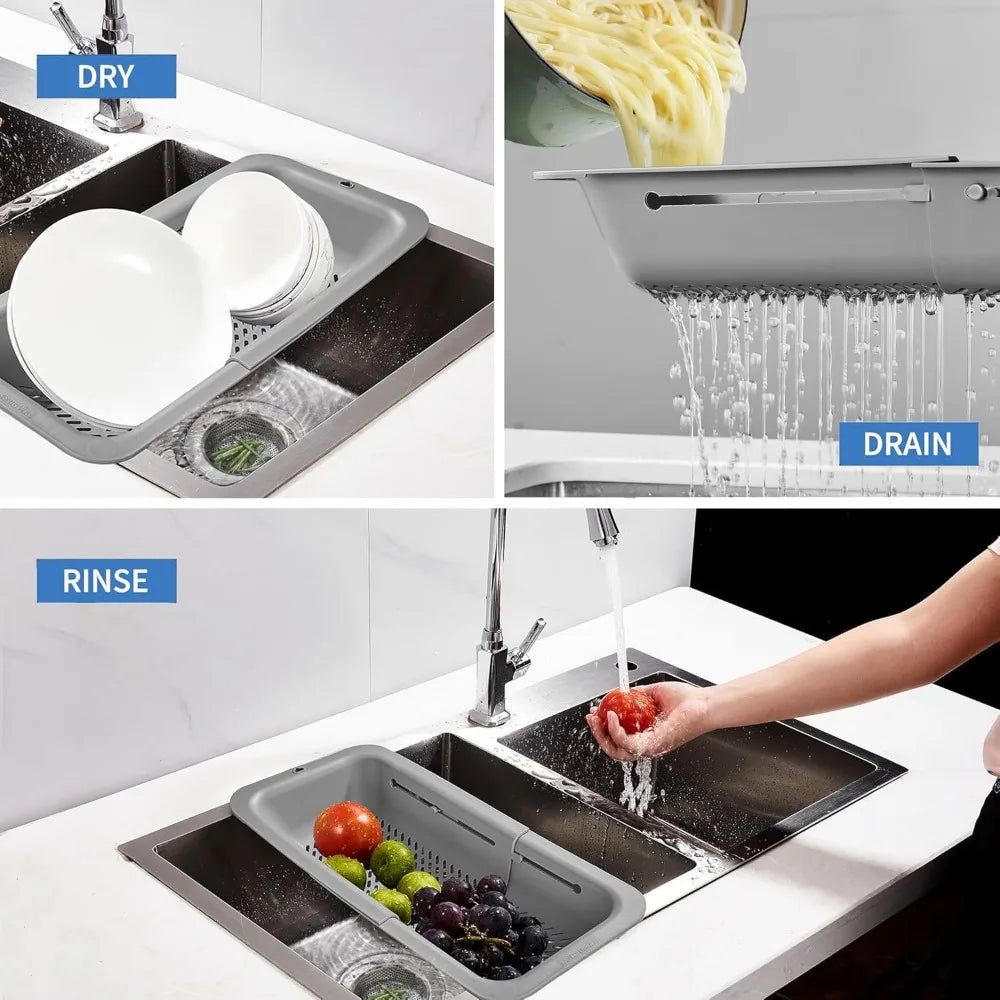 Kitchen foldable colander and filter, kitchen sink filter basket, fruit pasta food filter expansion plastic filter