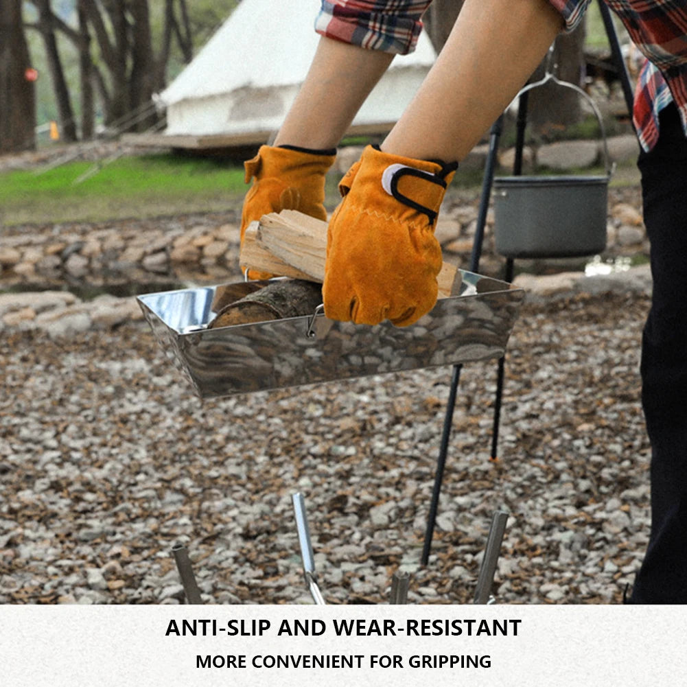 Thickened Cowhide Camping BBQ Gloves – Heat Resistant & Fireproof Oven Mitts