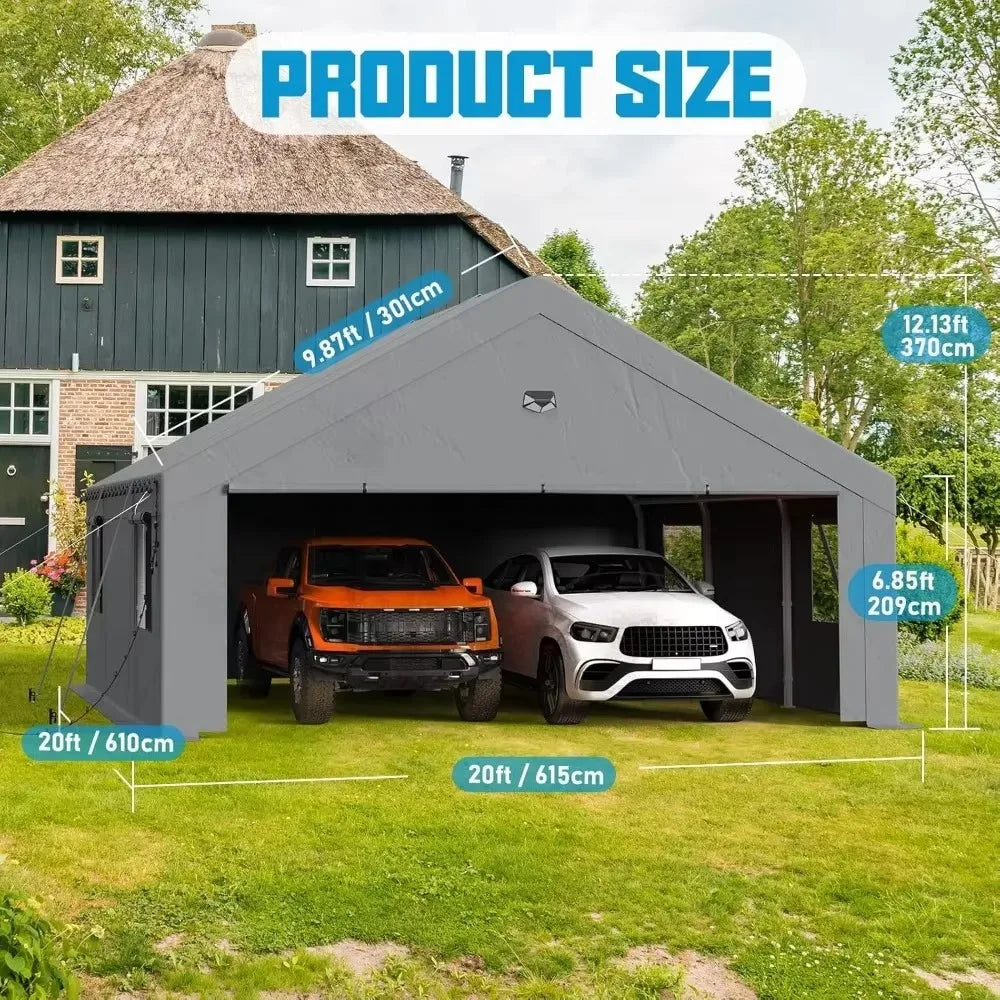 Heavy-Duty Portable Carport Garage Canopy with Roll-Up Doors, All-Weather Shelter