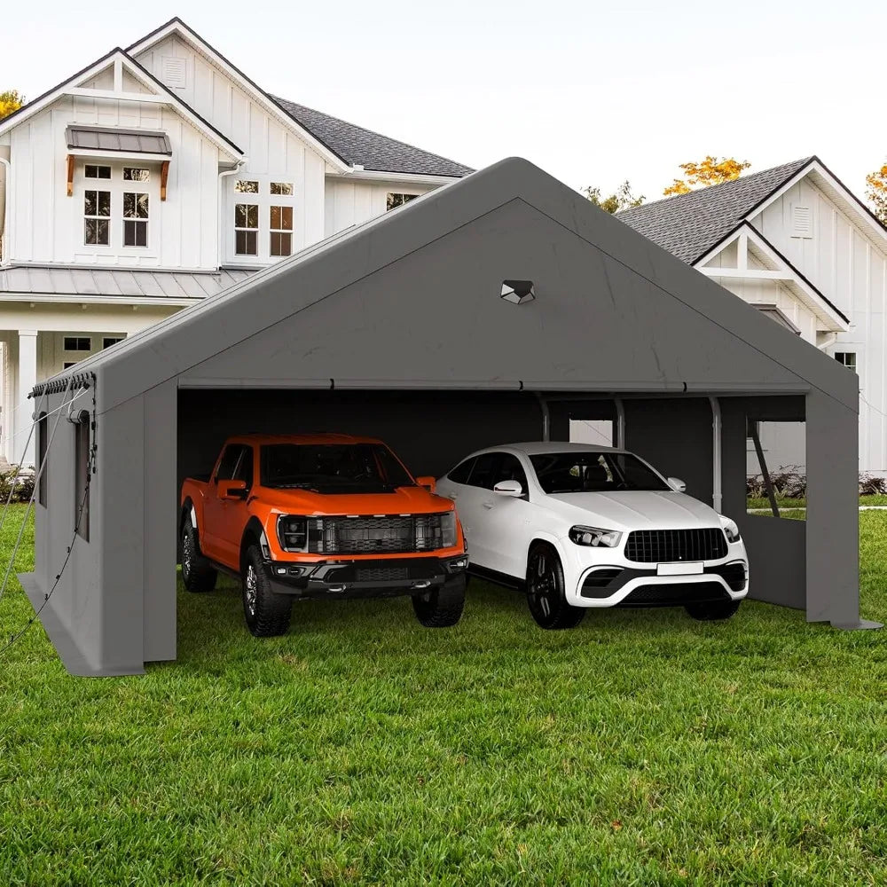 Heavy-Duty Portable Carport Garage Canopy with Roll-Up Doors, All-Weather Shelter
