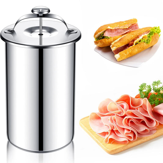 Stainless Steel Ham Maker Meat Press Cooker Deli Meat Press Mold with Thermometer for Pork Poultry Cooking Kitchen Accessories