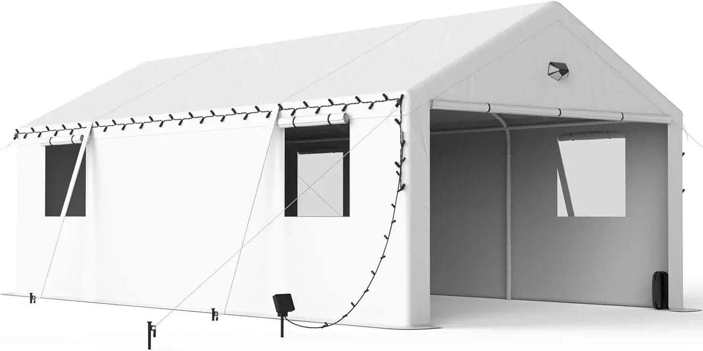 Heavy-Duty Portable Carport Garage Canopy with Roll-Up Doors, All-Weather Shelter