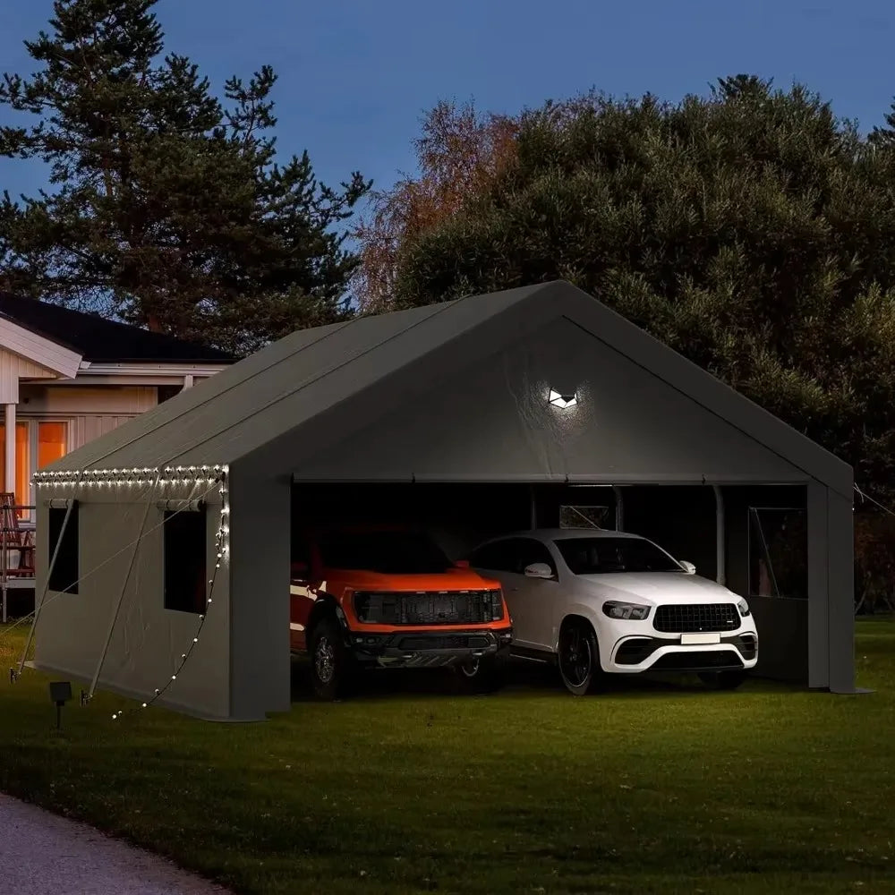 Heavy-Duty Portable Carport Garage Canopy with Roll-Up Doors, All-Weather Shelter