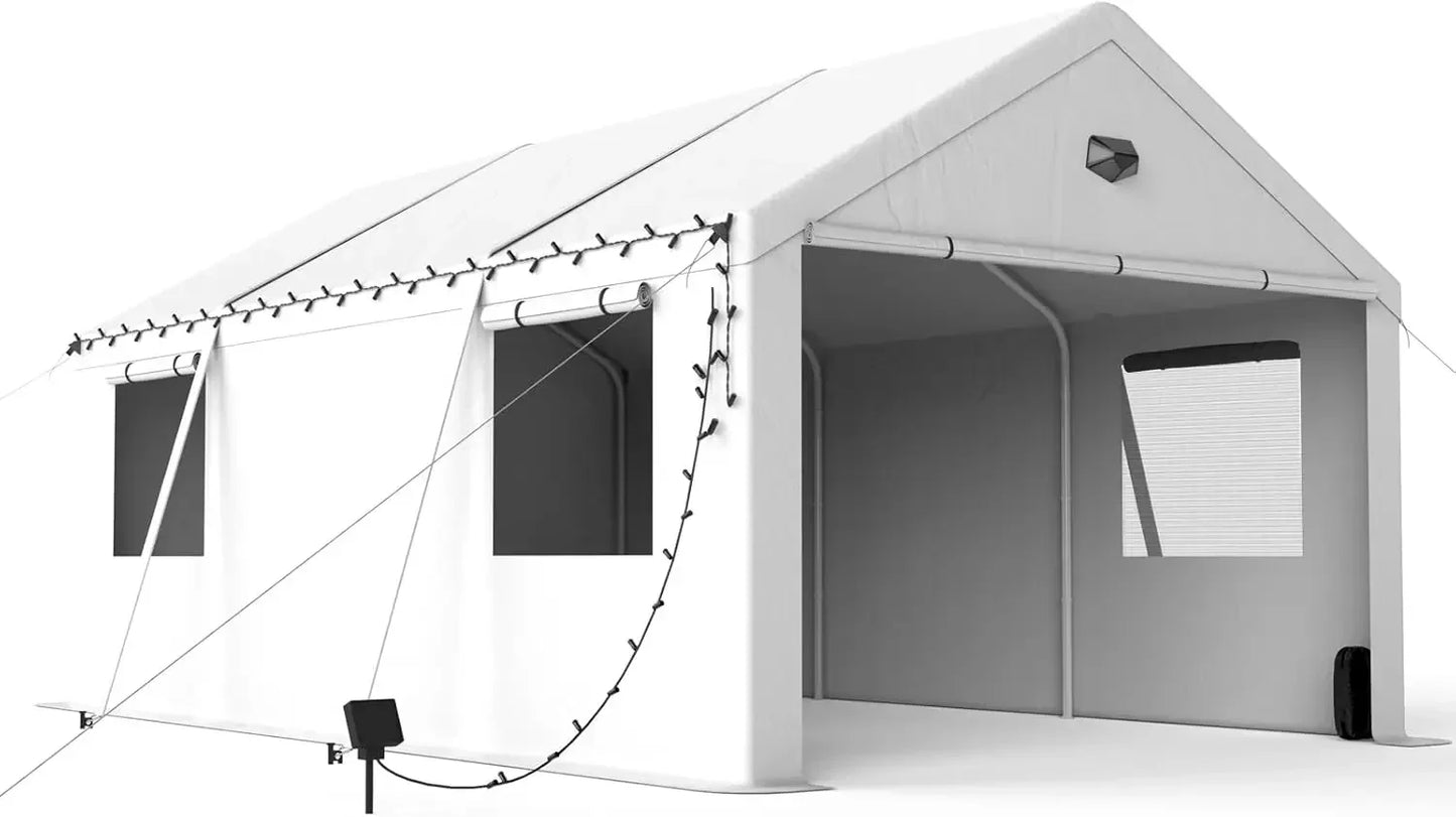Heavy-Duty Portable Carport Garage Canopy with Roll-Up Doors, All-Weather Shelter