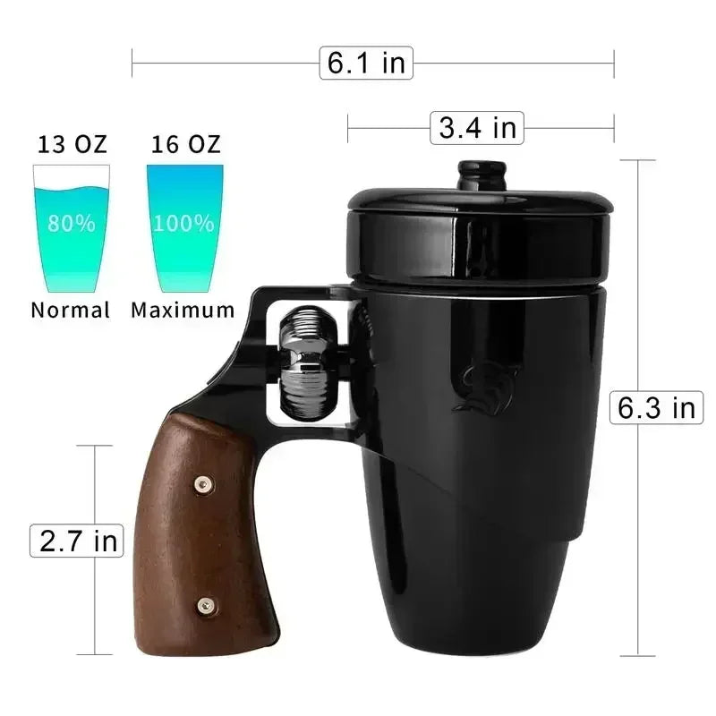 Pukomc 16oz Ceramic Coffee Mug with Rotatable Wooden Handle, Leak & Scald-Proof