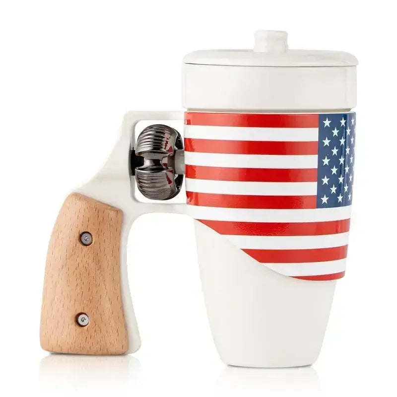 Pukomc 16oz Ceramic Coffee Mug with Rotatable Wooden Handle, Leak & Scald-Proof