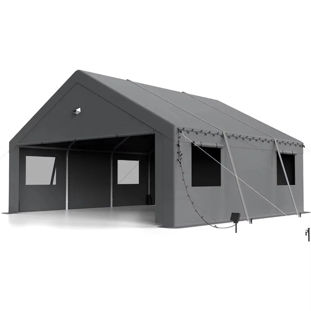 Heavy-Duty Portable Carport Garage Canopy with Roll-Up Doors, All-Weather Shelter