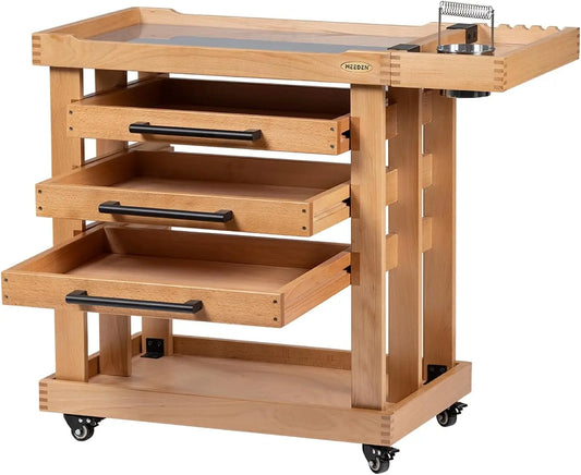 5-Tier Art Supply Storage Cart, Beech Wood Rolling Cart with 3 Drawers