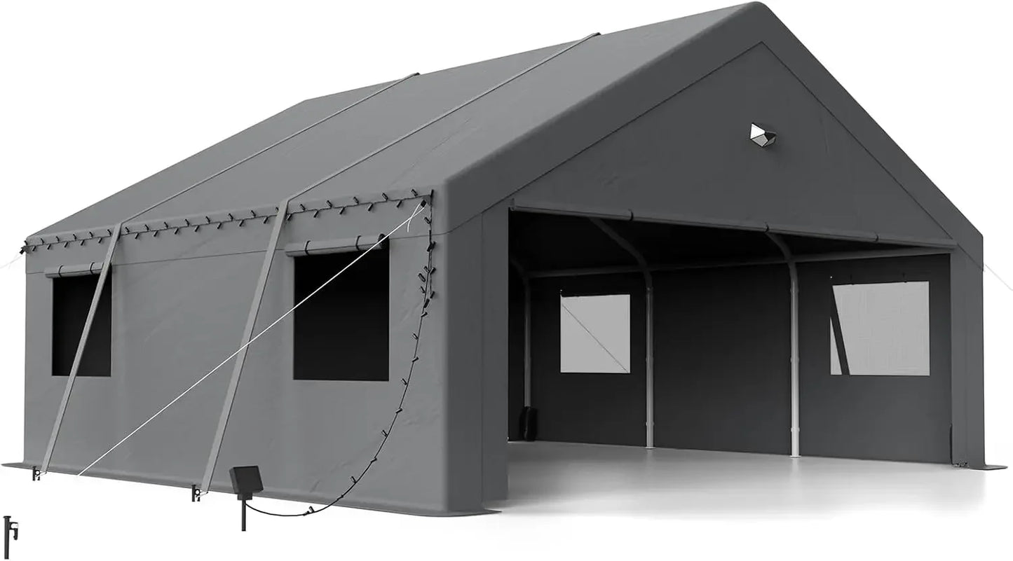 Heavy-Duty Portable Carport Garage Canopy with Roll-Up Doors, All-Weather Shelter